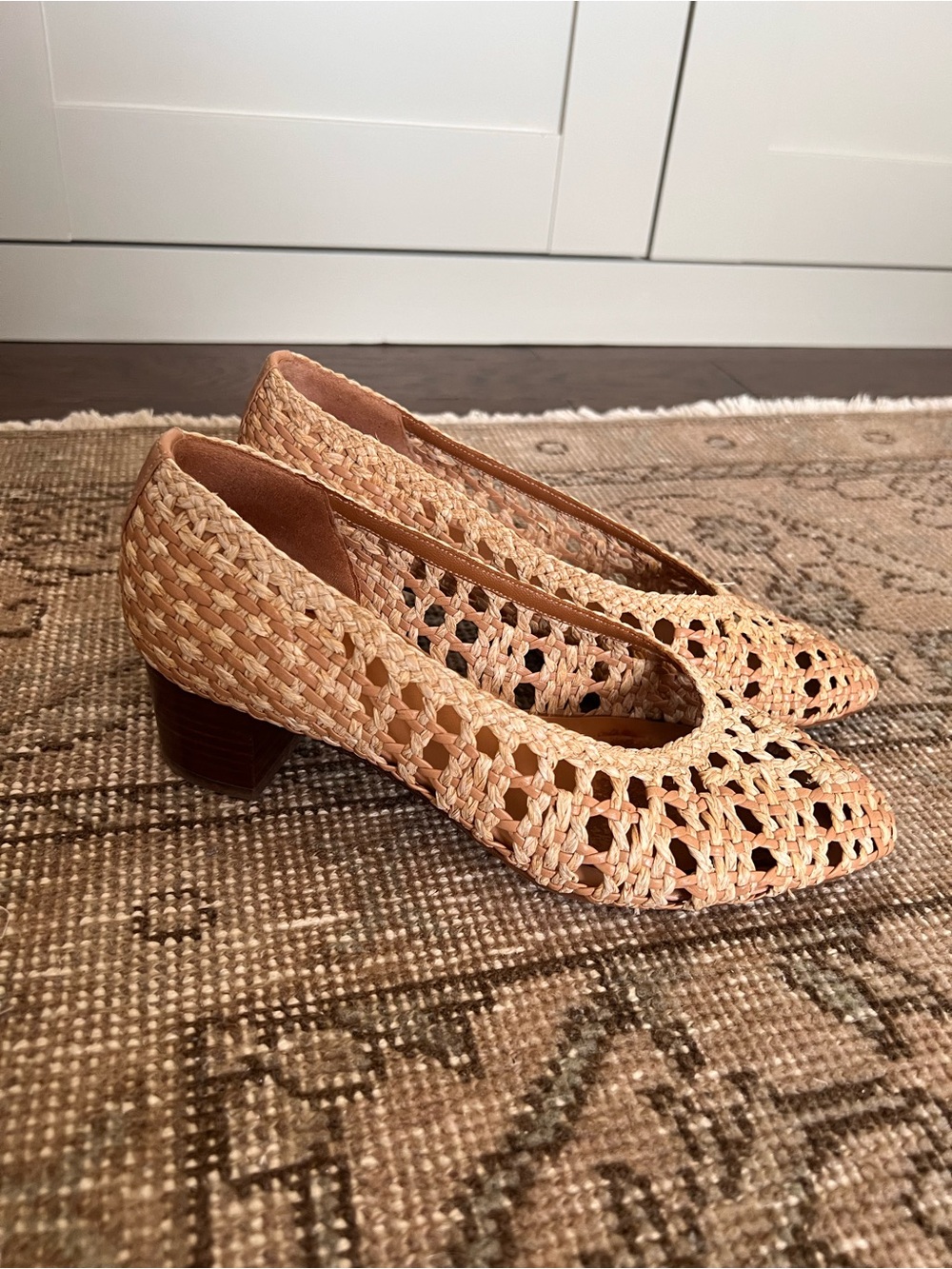 Sezane Anya Natural Woven Low Block Heels 38 - Picture 3 of 6